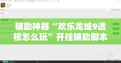 辅助神器“欢乐龙城9透视怎么玩”开挂辅助脚本+详细开挂安装教程