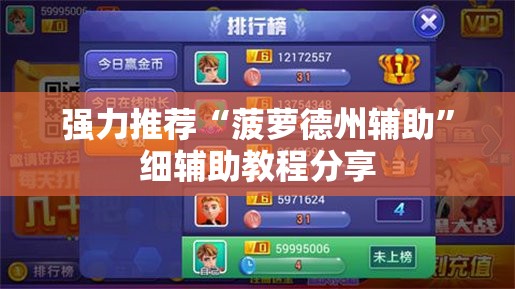 强力推荐“菠萝德州辅助”细辅助教程分享